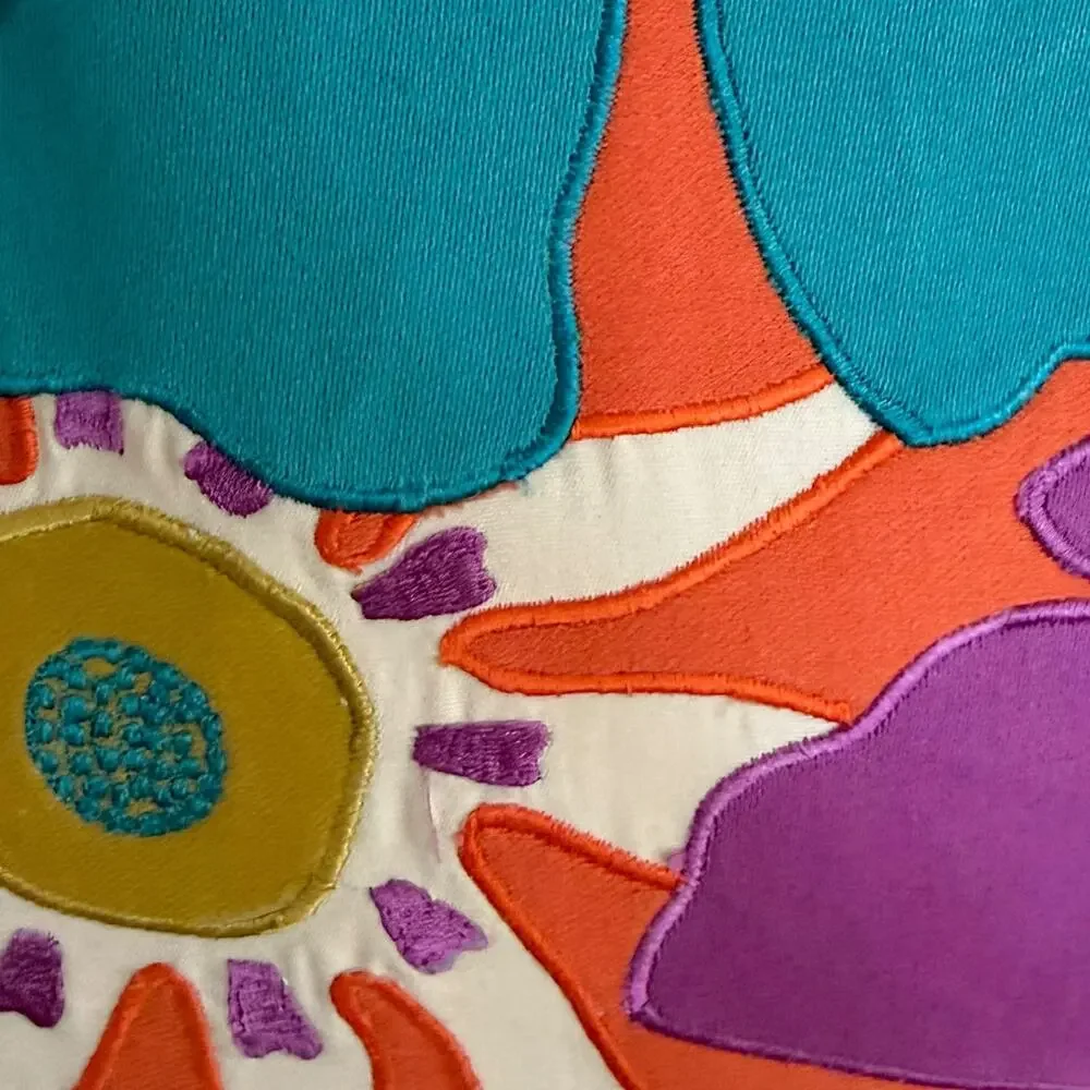 Crate & Barrel Audra Floral Pillow Cover 20x20 Bright Orange Purple Blue VTG